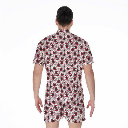 Creepy Red Eyeball Pattern Print Men's Rompers