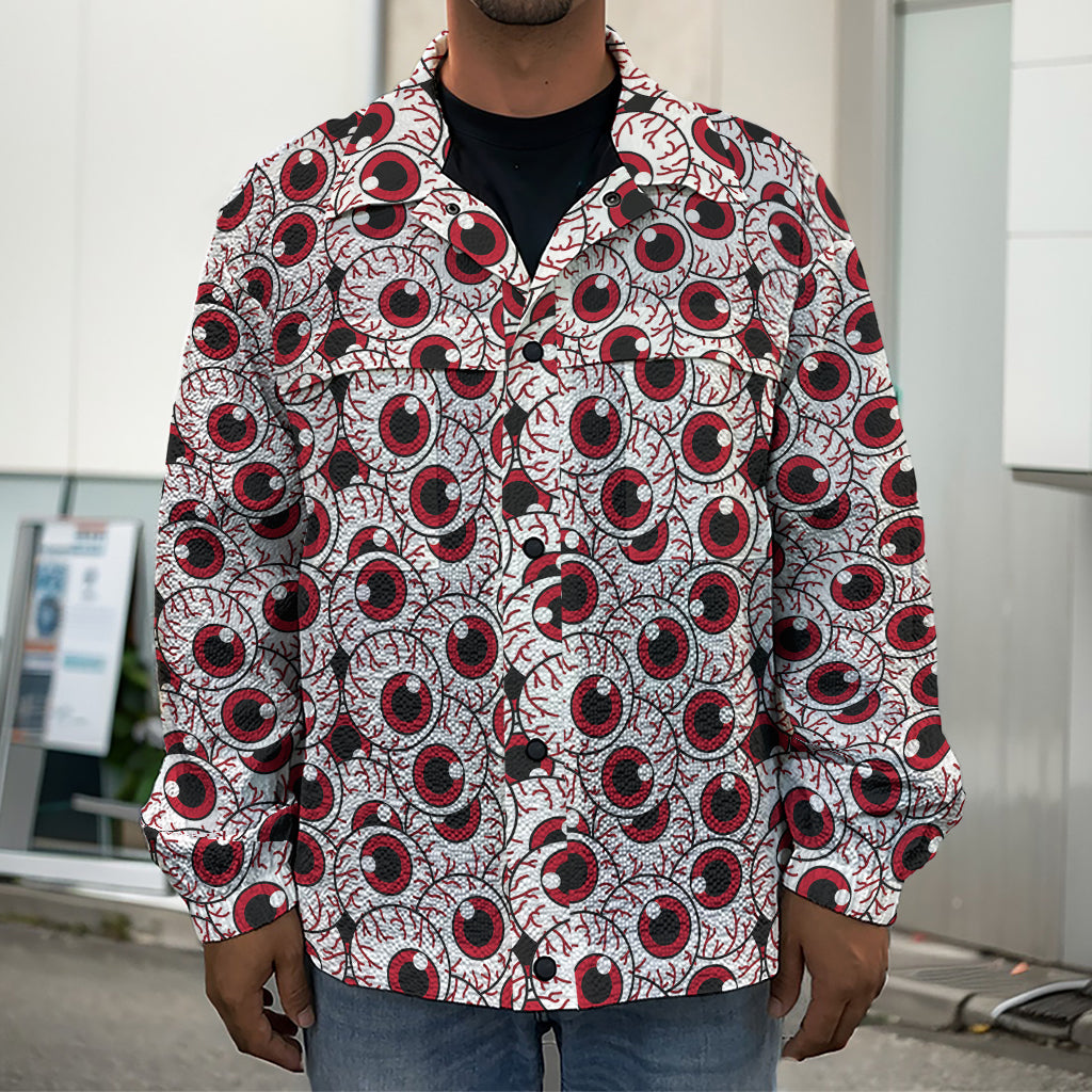 Creepy Red Eyeball Pattern Print Men's Shirt Jacket