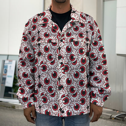 Creepy Red Eyeball Pattern Print Men's Shirt Jacket
