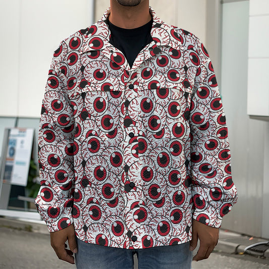 Creepy Red Eyeball Pattern Print Men's Shirt Jacket
