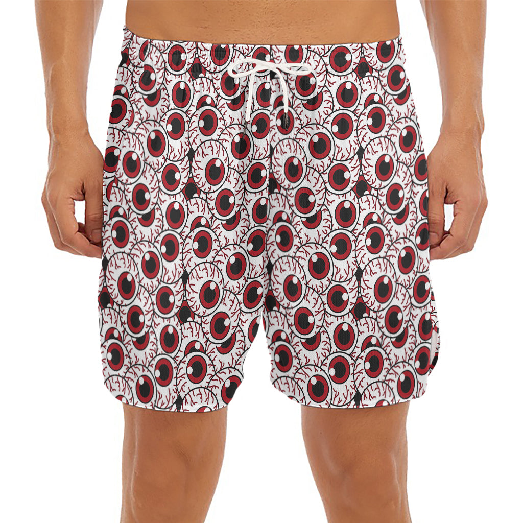 Creepy Red Eyeball Pattern Print Men's Split Running Shorts