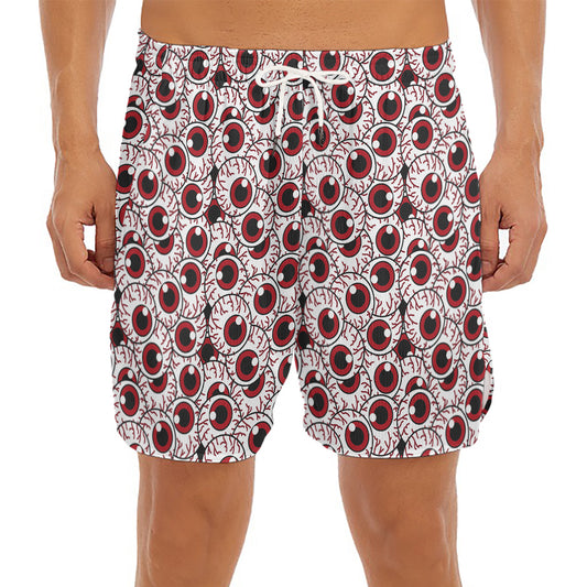 Creepy Red Eyeball Pattern Print Men's Split Running Shorts