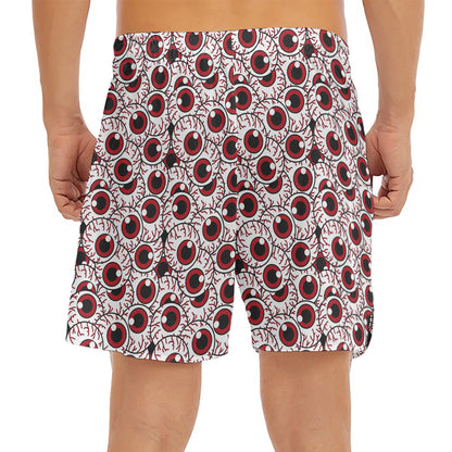 Creepy Red Eyeball Pattern Print Men's Split Running Shorts