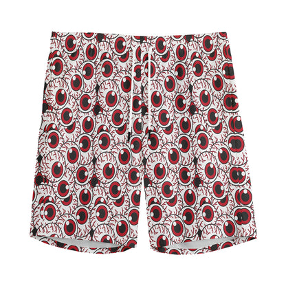 Creepy Red Eyeball Pattern Print Men's Sports Shorts