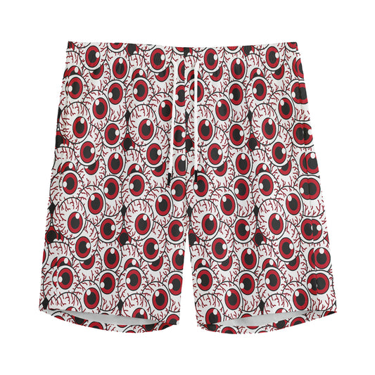 Creepy Red Eyeball Pattern Print Men's Sports Shorts
