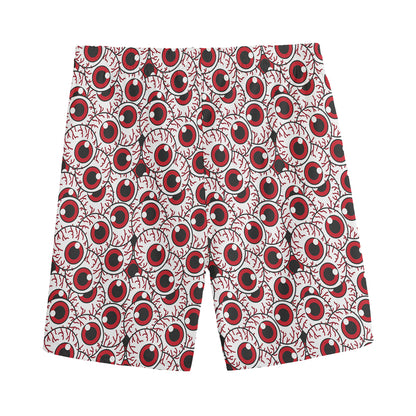 Creepy Red Eyeball Pattern Print Men's Sports Shorts