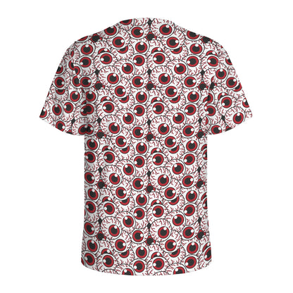Creepy Red Eyeball Pattern Print Men's Sports T-Shirt