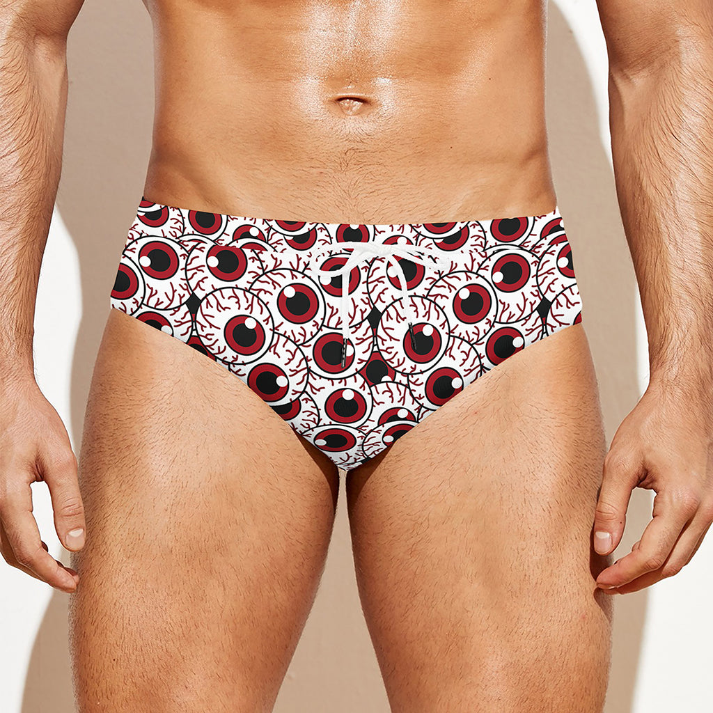Creepy Red Eyeball Pattern Print Men's Swim Briefs