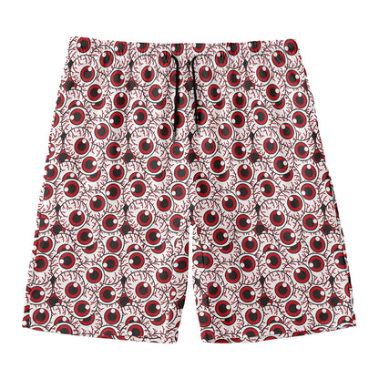 Creepy Red Eyeball Pattern Print Men's Swim Trunks