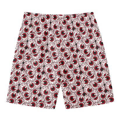 Creepy Red Eyeball Pattern Print Men's Swim Trunks