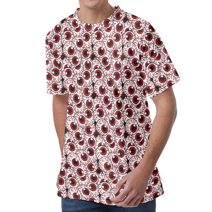 Creepy Red Eyeball Pattern Print Men's Velvet T-Shirt