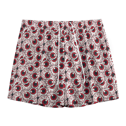 Creepy Red Eyeball Pattern Print Mesh Shorts