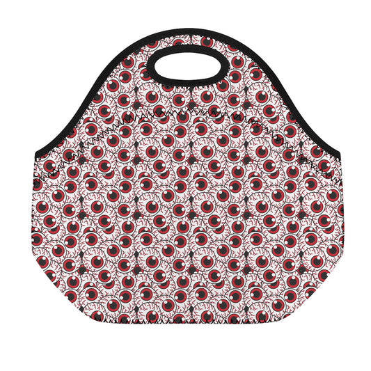 Creepy Red Eyeball Pattern Print Neoprene Lunch Bag