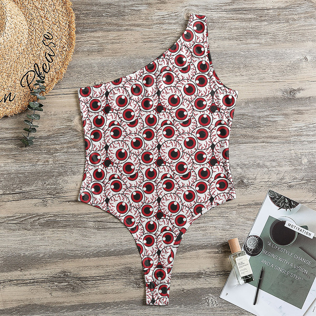 Creepy Red Eyeball Pattern Print One Shoulder Bodysuit