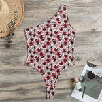 Creepy Red Eyeball Pattern Print One Shoulder Bodysuit