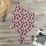 Creepy Red Eyeball Pattern Print One Shoulder Bodysuit