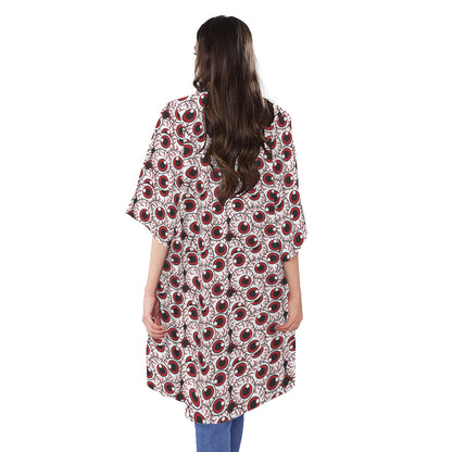 Creepy Red Eyeball Pattern Print Open Front Beach Cover Up