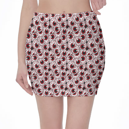 Creepy Red Eyeball Pattern Print Pencil Mini Skirt