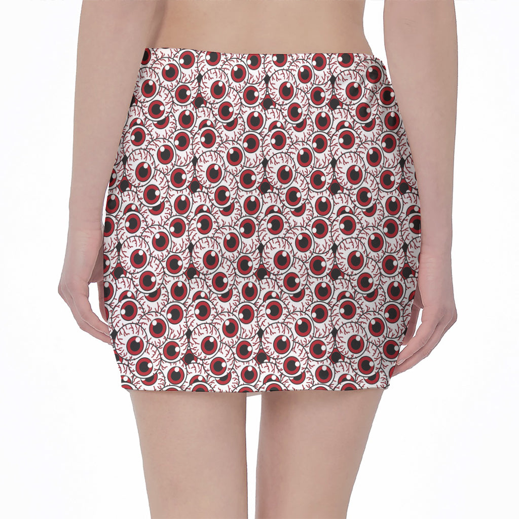 Creepy Red Eyeball Pattern Print Pencil Mini Skirt