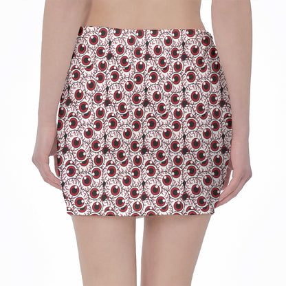 Creepy Red Eyeball Pattern Print Pencil Mini Skirt