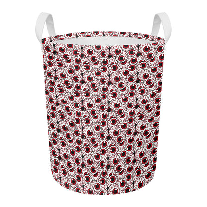 Creepy Red Eyeball Pattern Print Round Laundry Basket
