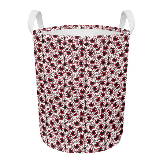 Creepy Red Eyeball Pattern Print Round Laundry Basket