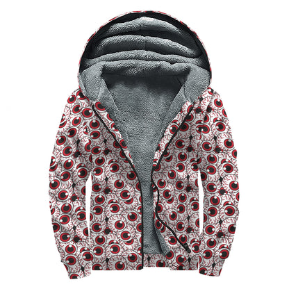 Creepy Red Eyeball Pattern Print Sherpa Lined Zip Up Hoodie