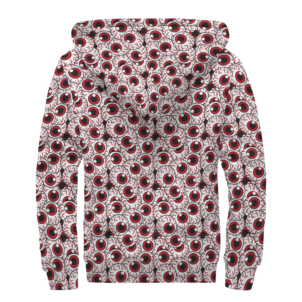 Creepy Red Eyeball Pattern Print Sherpa Lined Zip Up Hoodie