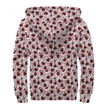 Creepy Red Eyeball Pattern Print Sherpa Lined Zip Up Hoodie