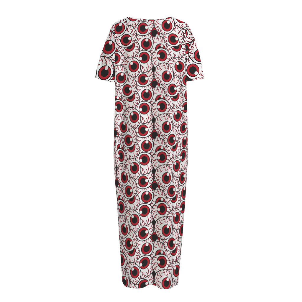 Creepy Red Eyeball Pattern Print Short Sleeve Long Nightdress