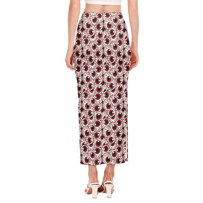 Creepy Red Eyeball Pattern Print Side Slit Maxi Skirt