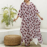 Creepy Red Eyeball Pattern Print Silk V-Neck Kaftan Dress