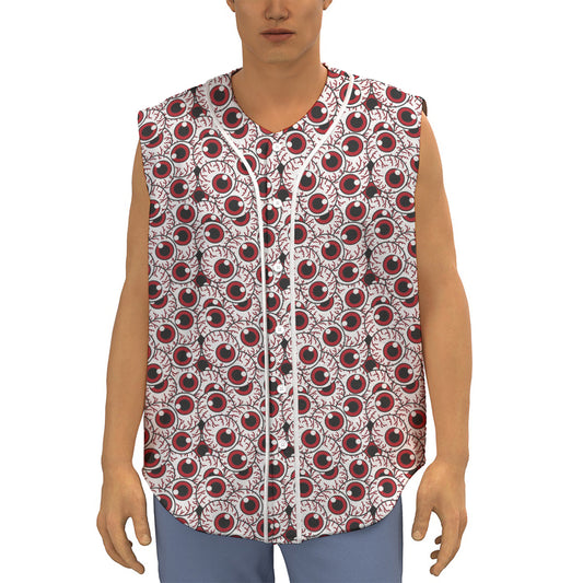 Creepy Red Eyeball Pattern Print Sleeveless Baseball Jersey