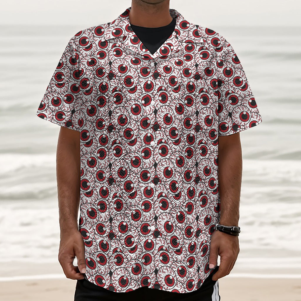 Creepy Red Eyeball Pattern Print Textured Short Sleeve Shirt