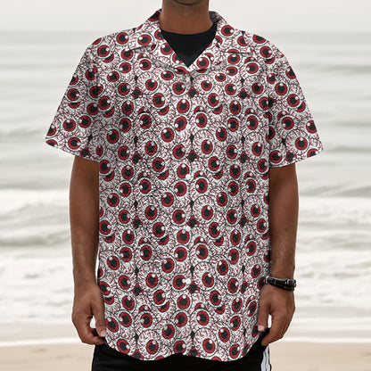 Creepy Red Eyeball Pattern Print Textured Short Sleeve Shirt