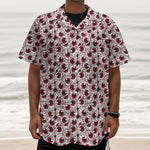 Creepy Red Eyeball Pattern Print Textured Short Sleeve Shirt