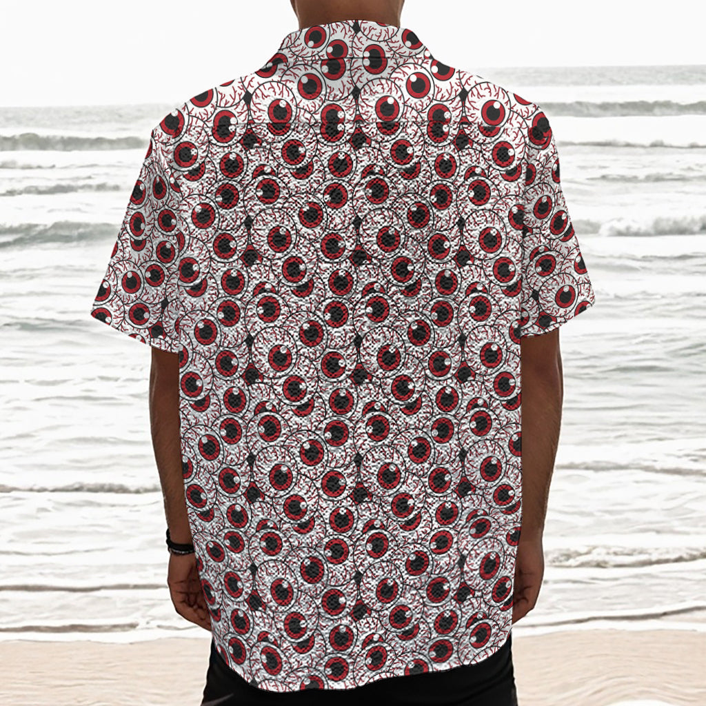 Creepy Red Eyeball Pattern Print Textured Short Sleeve Shirt