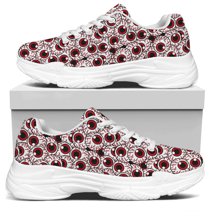 Creepy Red Eyeball Pattern Print White Chunky Shoes