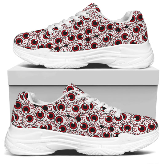 Creepy Red Eyeball Pattern Print White Chunky Shoes
