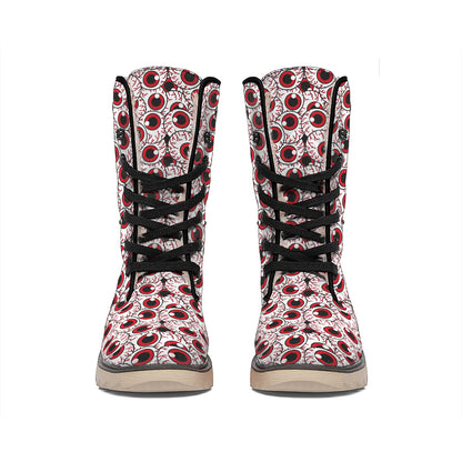 Creepy Red Eyeball Pattern Print Winter Boots