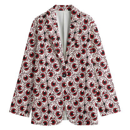 Creepy Red Eyeball Pattern Print Women's Blazer