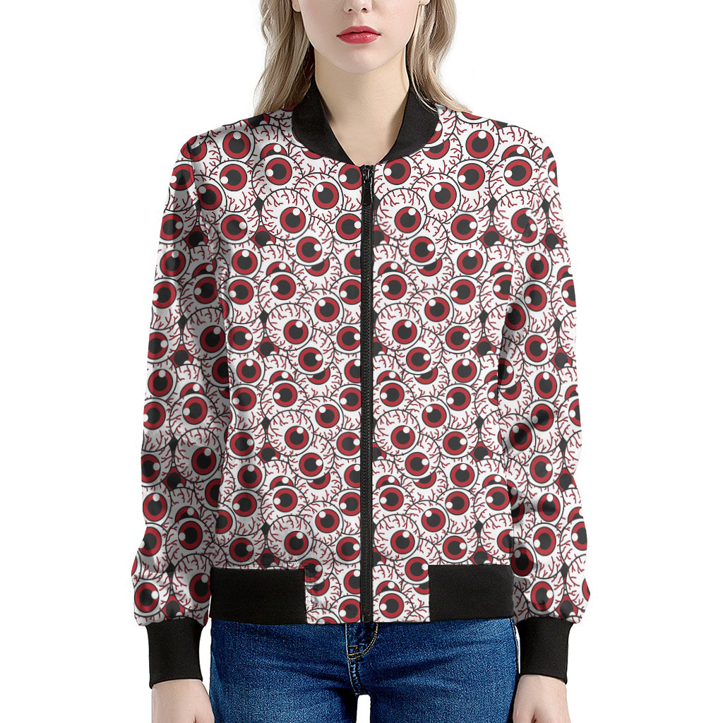 Creepy Red Eyeball Pattern Print Women's Bomber Jacket