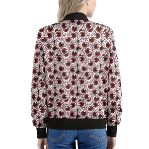 Creepy Red Eyeball Pattern Print Women's Bomber Jacket