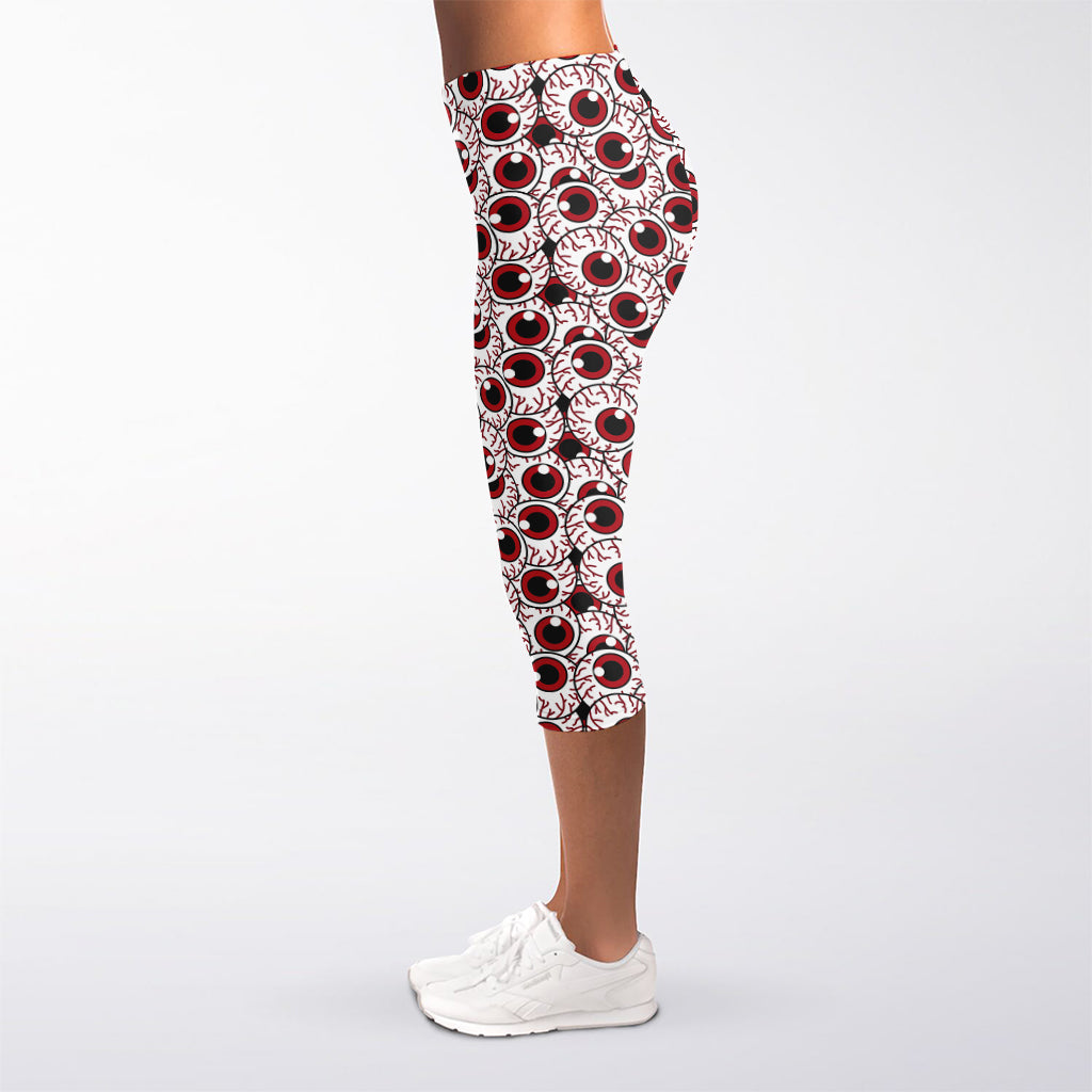 Creepy Red Eyeball Pattern Print Women's Capri Leggings