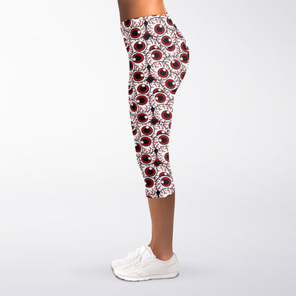Creepy Red Eyeball Pattern Print Women's Capri Leggings
