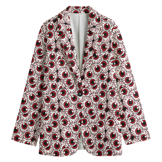 Creepy Red Eyeball Pattern Print Women's Cotton Blazer