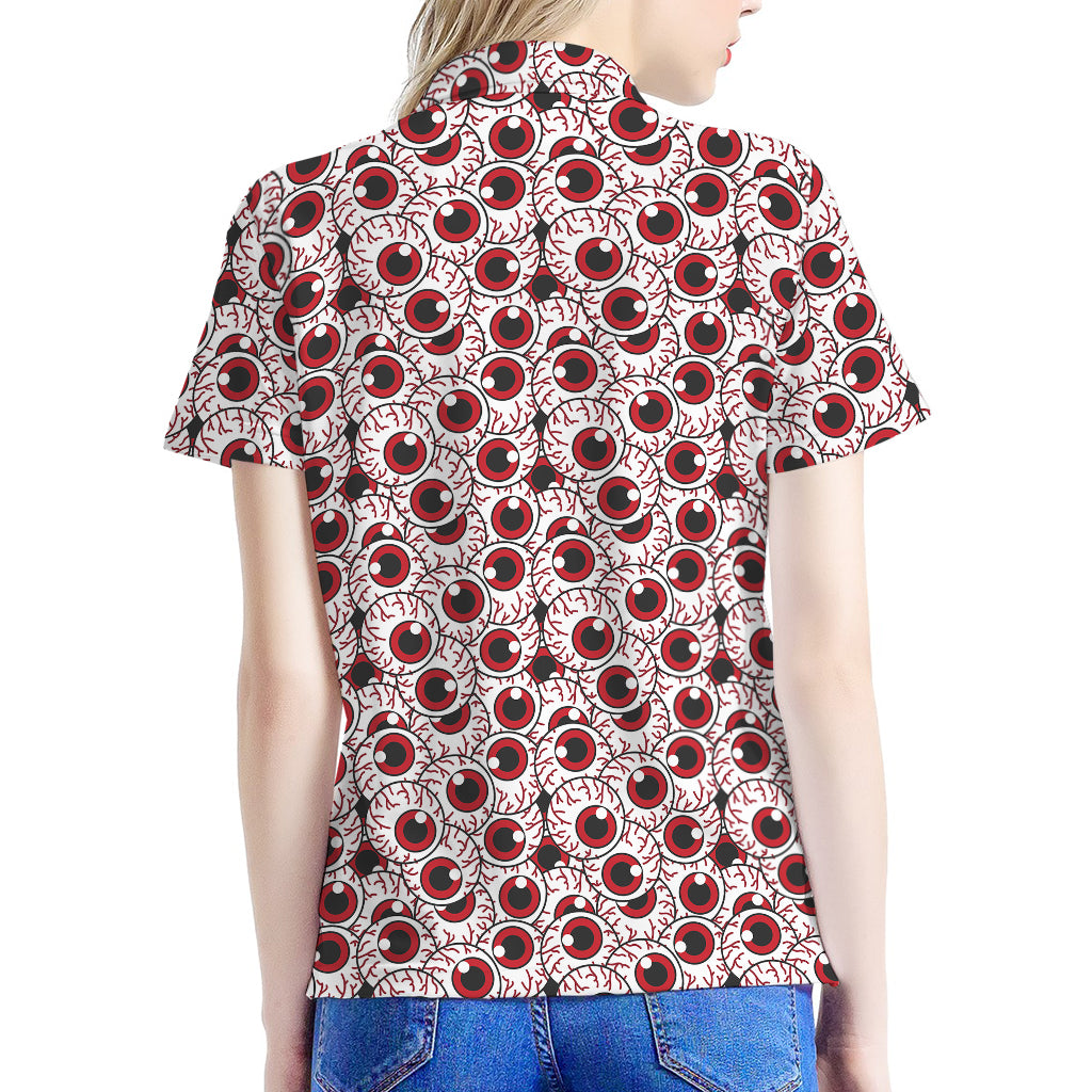 Creepy Red Eyeball Pattern Print Women's Polo Shirt