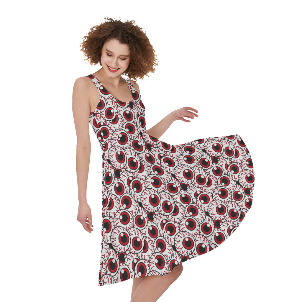 Creepy Red Eyeball Pattern Print Women's Sleeveless Dress