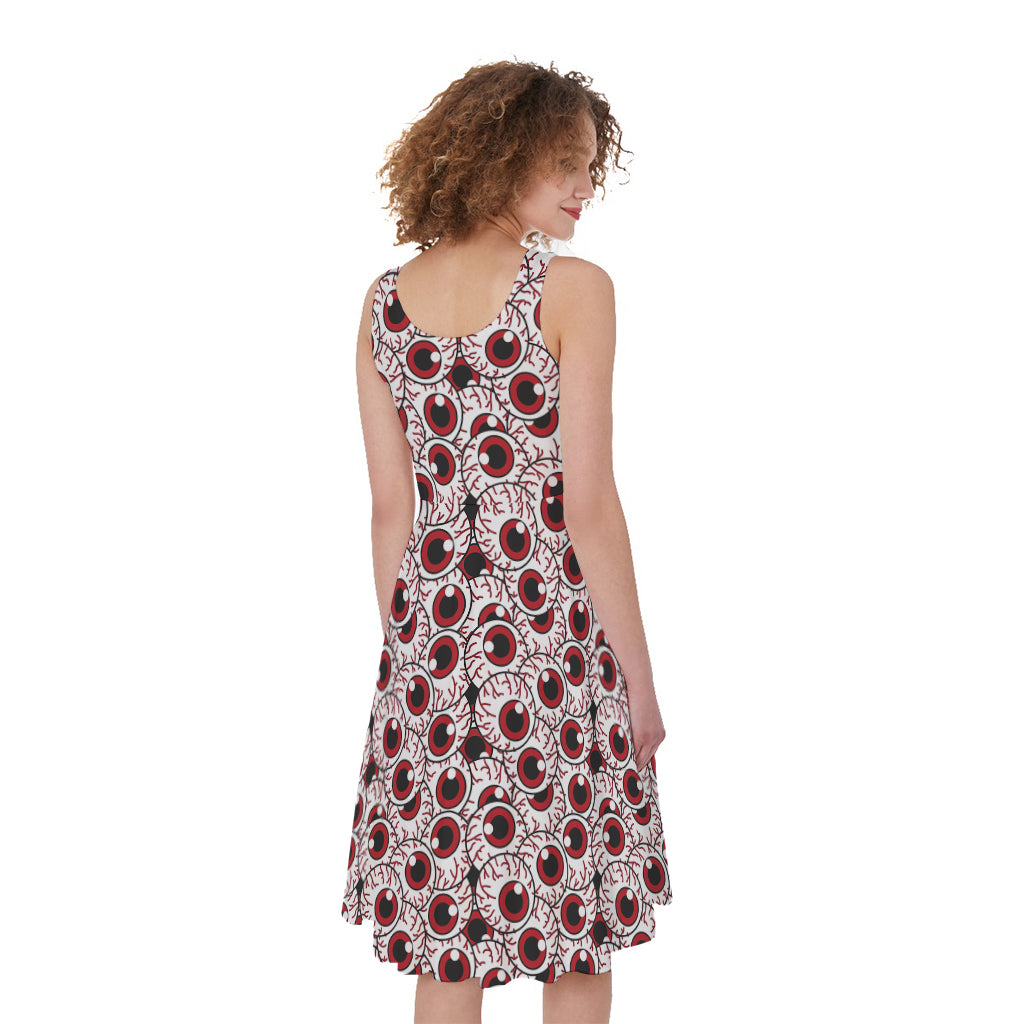 Creepy Red Eyeball Pattern Print Women's Sleeveless Dress