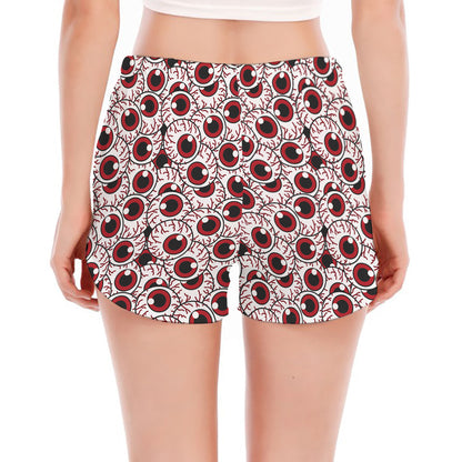 Creepy Red Eyeball Pattern Print Women's Split Running Shorts